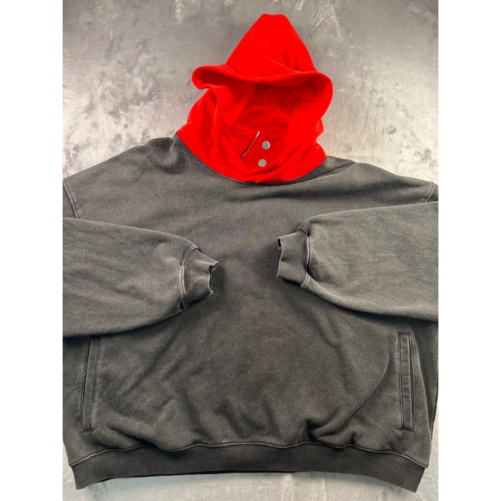 Imposter Los Angeles Acid Wash Hoodie 450 GSM Red Gray Streetwear Large